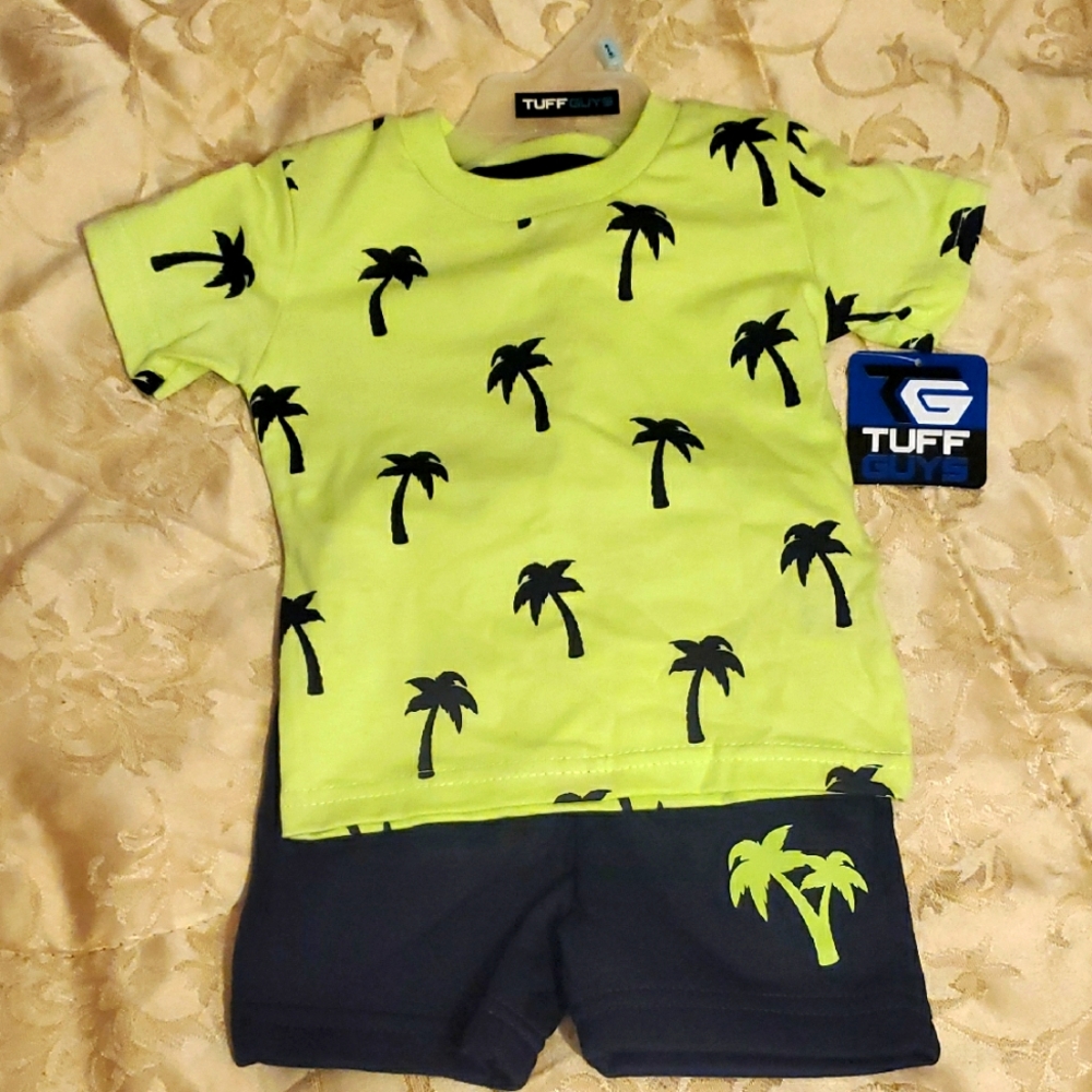Tuff Guys 6-9 Months Boy Palm Tree Outfit Shirt & Shorts NWT